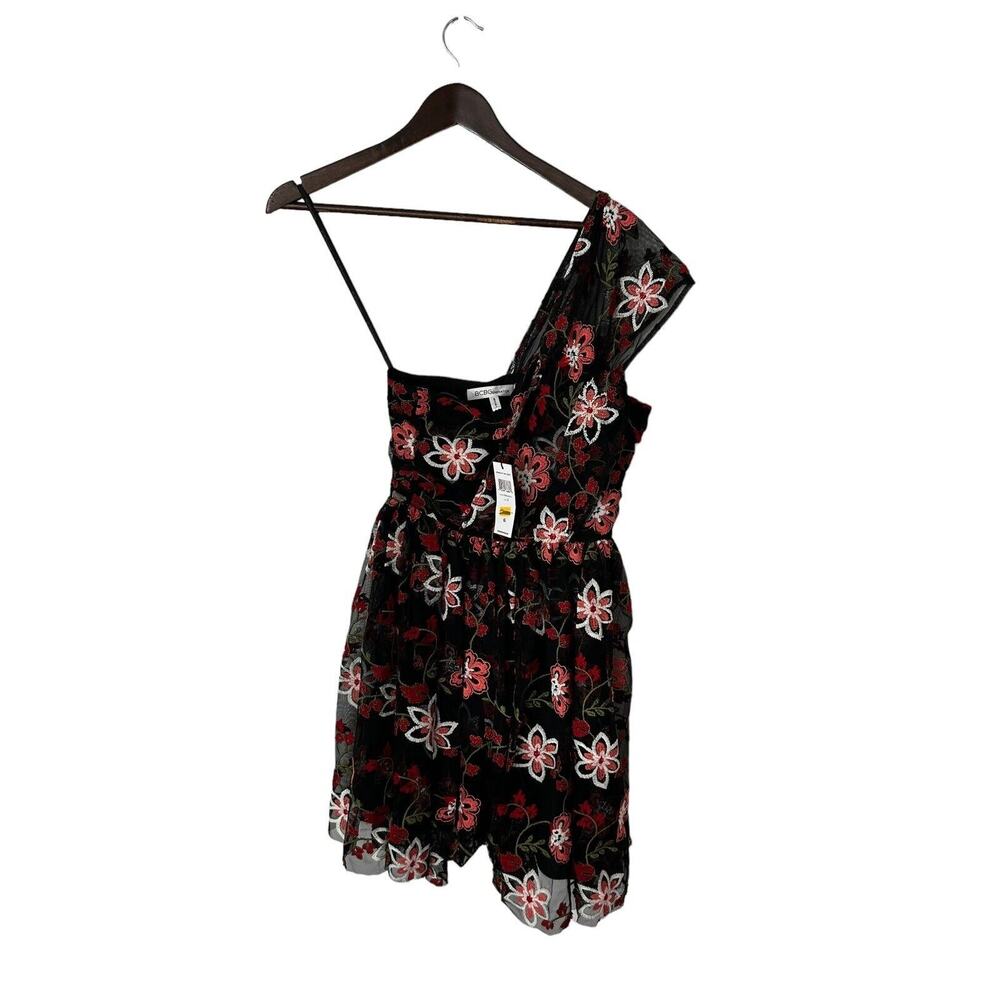 Bcbgeneration womens dress sz 2 Embroidered floral one shoulder‎ mesh new